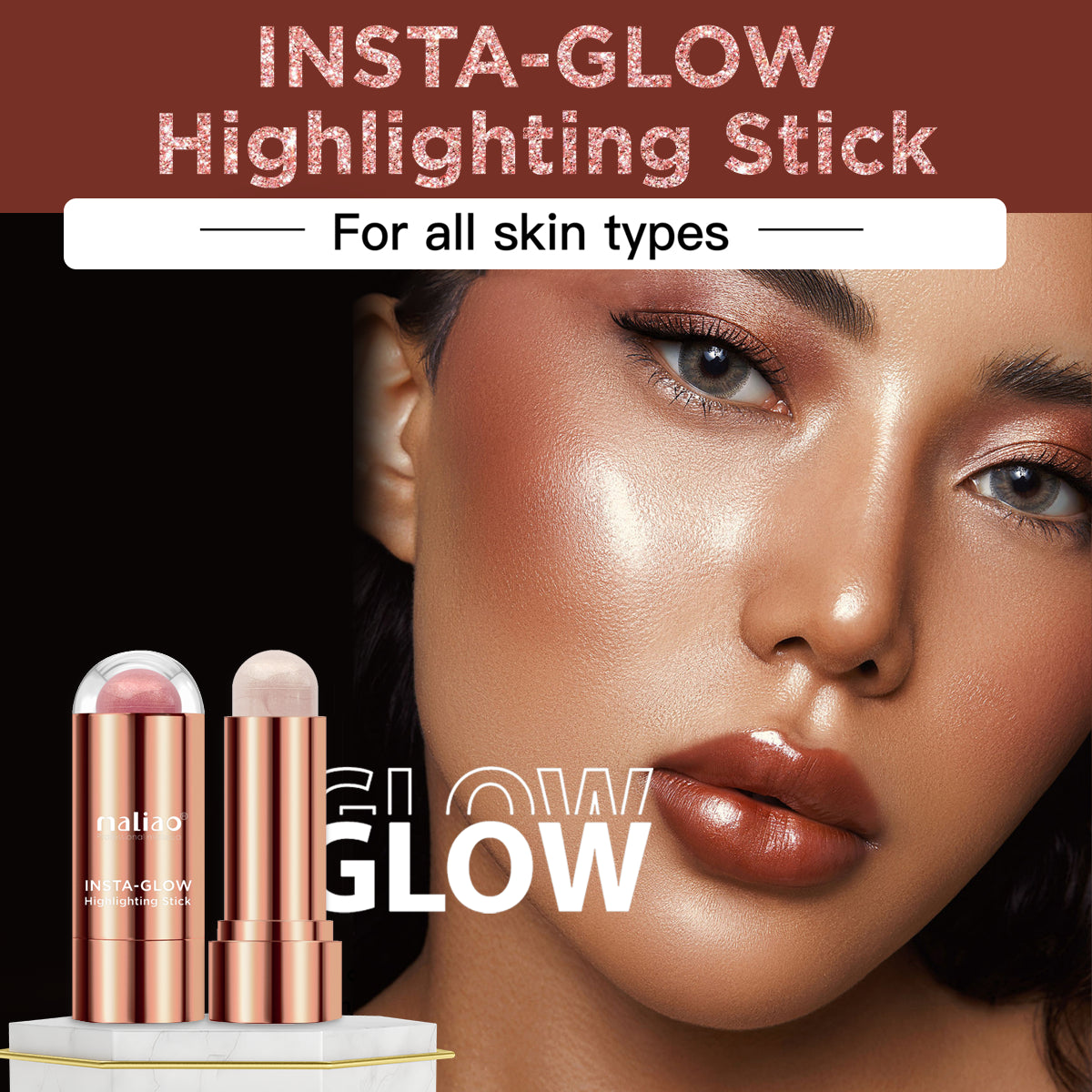 Maliao, DewySkin, LuminousComplexion, HighlighterStick, RadiantGlow, MakeupEssentials, HighlightingStick, InstaGlow,